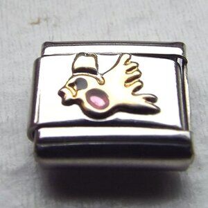 Gold enamel Robin red breast 9mm stainless steel italian charm bracelet link new